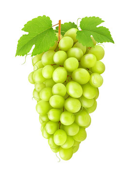 Green grape with leaves isolated on a white