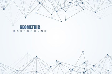 Geometric abstract background with connected line and dots. Structure molecule and communication. Scientific concept for your design. Medical, technology, science background. Vector illustration.