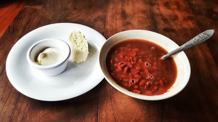 RED BEANS AND CURD WHIT SOUR CREAM BREAKFAST