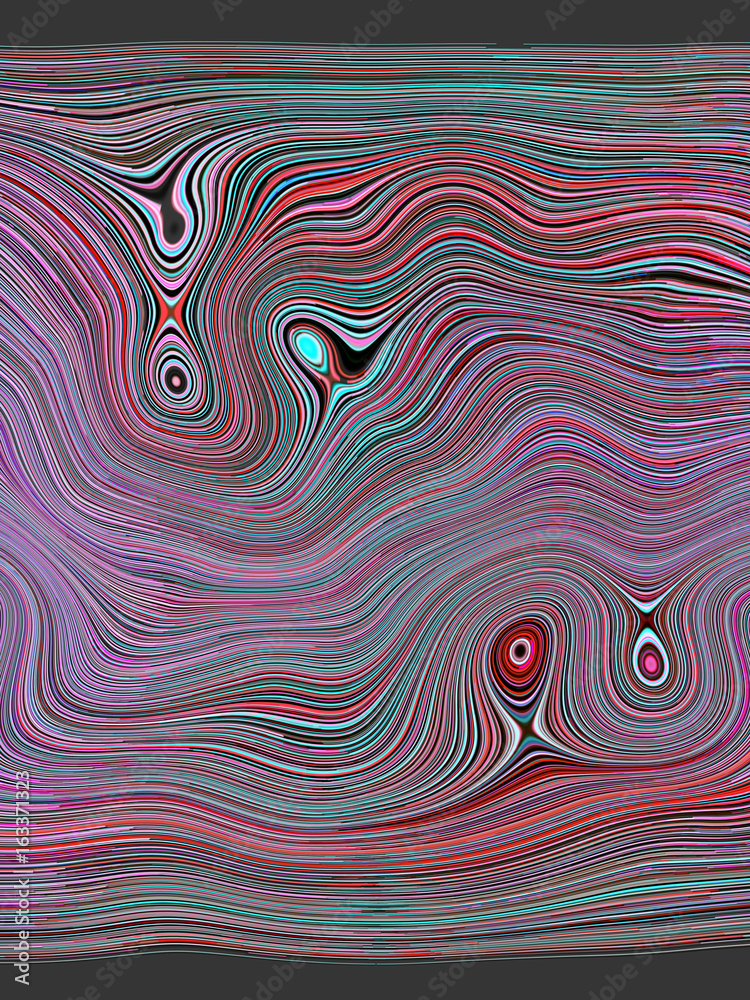 Poster Abstract colored distorted lines. 3D rendering