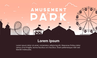 Silhouette amusement park scenery vector flat. Amusement park vector illustration for infographic map design.