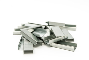closeup Staples isolated on white background