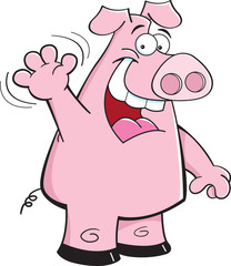 Cartoon illustration of a pig waving.