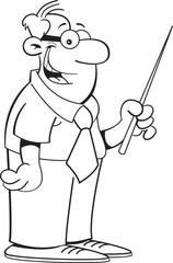 Black and white illustration of a man holding a pointer.