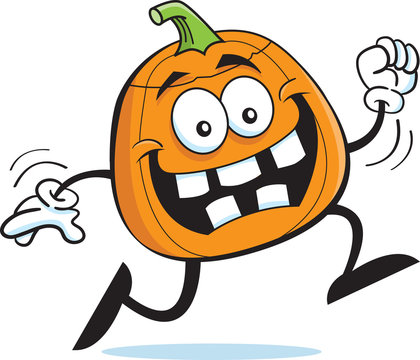Cartoon illustration of a running pumpkin.