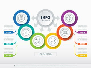 Vector Template of a info chart or diagram. Part of the report with icons set. Web infographic of technology or education process. Business presentationconcept with 6 options.