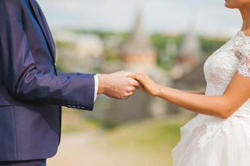 wedding couple holding hands, love