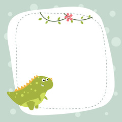 Obraz premium Greeting card with cartoon dinosaur.