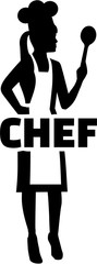 Female chef silhouette with word