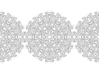 Black and white silhouette of snowflakes. Lace, round ornament and decorative border. Illustration