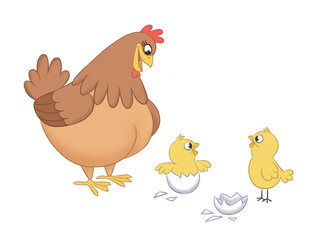 Chicken and babies cartoon characters
