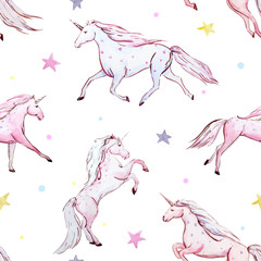 Watercolor unicorn vector pattern © zenina
