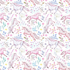 Watercolor unicorn vector pattern
