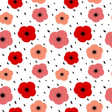cute colorful seamless vector pattern background illustration with poppies