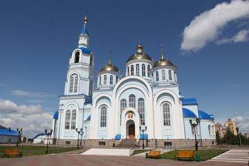 Fototapeta na wymiar View at Temple of Kazan icon of the mother of god in Saransk, Russian federation