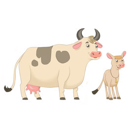 Cow and calf cartoon character