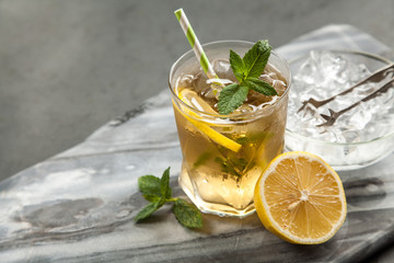Ice tea with lemon and mint