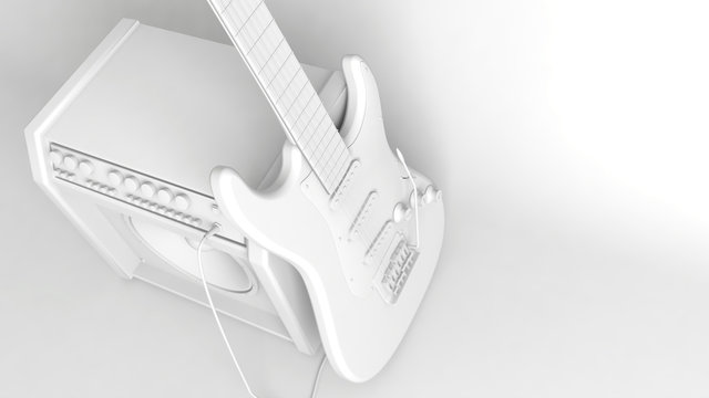 Electric guitar with amplifier. 3d rendering.