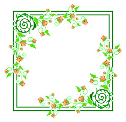 Square decorative frame with abstract flowers. Vector clip art.