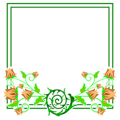 Square decorative frame with abstract flowers. Vector clip art.