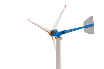 Wind turbines generating electricity and white background, Energy conservation, Copy space