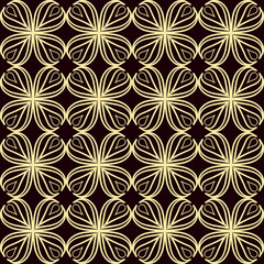 Seamless golden ornamental pattern. Dark and golden textile print. Template for design