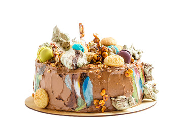 Chocolate cream cake with colorful decoration