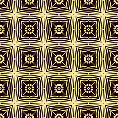 Seamless golden ornamental pattern. Dark and golden textile print. Template for design