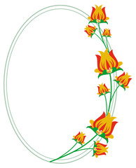 Oval decorative frame with abstract flowers. Vector clip art.