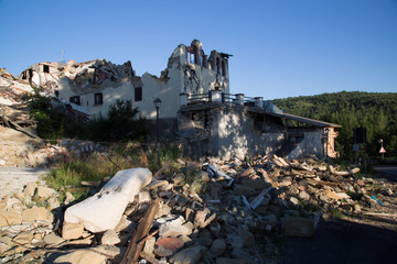 Case distrutte, terremoto; Destroyed houses, earthquakes, Rieti, Italia