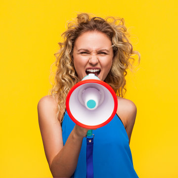 Woman Yelling With Loudspeaker