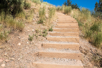 Wooden stairs up to Fort Lewis college in Durango, Colorado