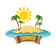 vector summer label with island tropical beach