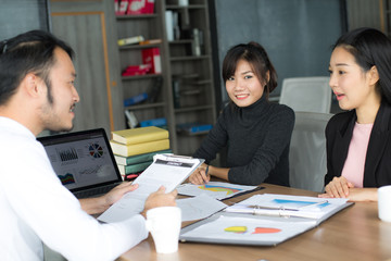 Asian women working at reatuarant, Woman interview businessman for working job, Portrait business concept, 20-30 year old.