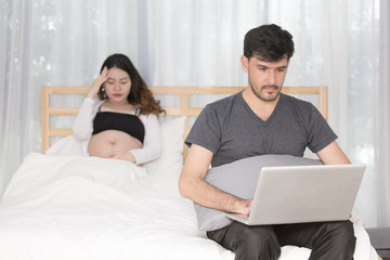 Fototapeta premium Upset of couple finding out results of a pregnancy, family concept, unhappy emotion.
