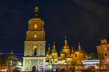 Saint Sophia Sofia Cathedral Spires Tower NIght Stars Sofiyskaya Square Kiev Ukraine