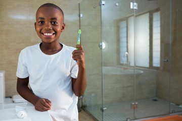 Portrait of smiling boy holding toothbrush © wavebreak3