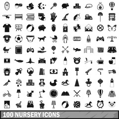 100 nursery icons set, simple style 