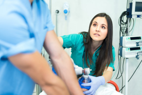 Medics making emergency procedure