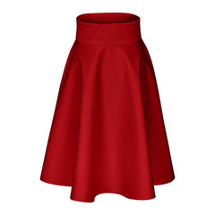 Classic midi burgundy crimson silk satin skirt isolated on white