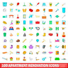 100 apartment renovation icons set, cartoon style