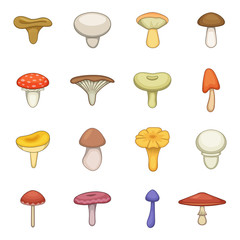 Mushroom icons set, cartoon style