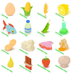 Allergy free icons set food, isometric style