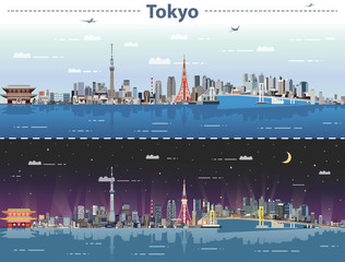 Naklejka premium ilustracji wektorowych Tokio w dzień iw nocy