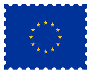 EU Flag Postage Stamp, 3d illustration on white background