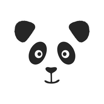 Face of smiling panda with fluffy ears. Print, logo, sketch.