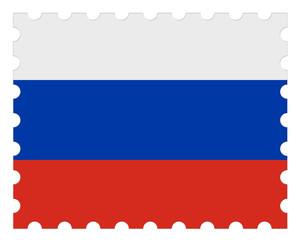 Russia Flag Postage Stamp, 3d illustration on white background