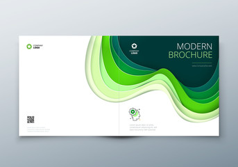 Square brochure design Rectangle Paper carve abstract cover for brochure flyer magazine or catalog design Brochure in teal green colors for eco nature health medical concept