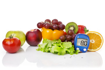 glucometer for glucose level and healthy organic food