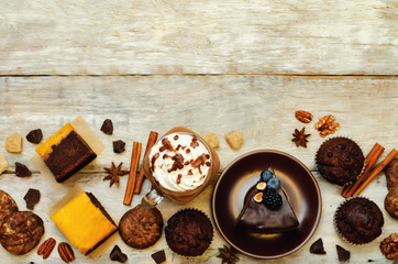 List of chocolate dishes. Cheesecake, muffins, cookies